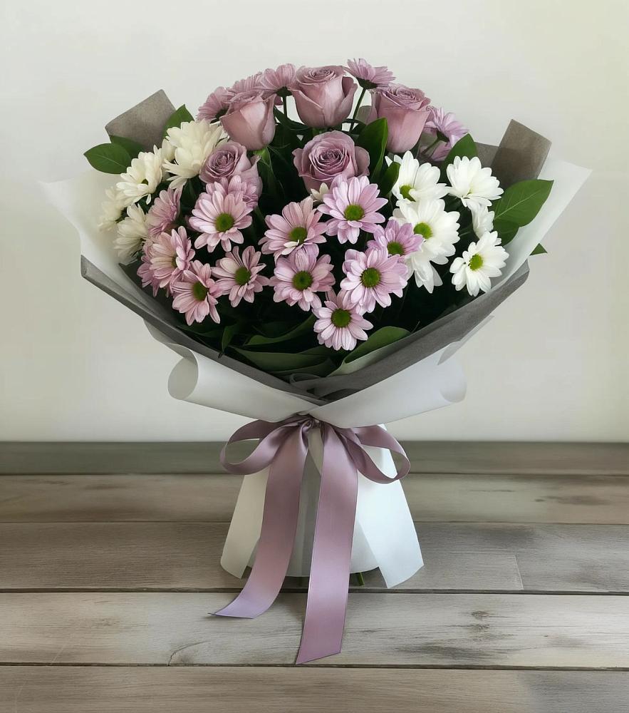 Букет цветов из: Хризантемы и Розы в Горный Щит