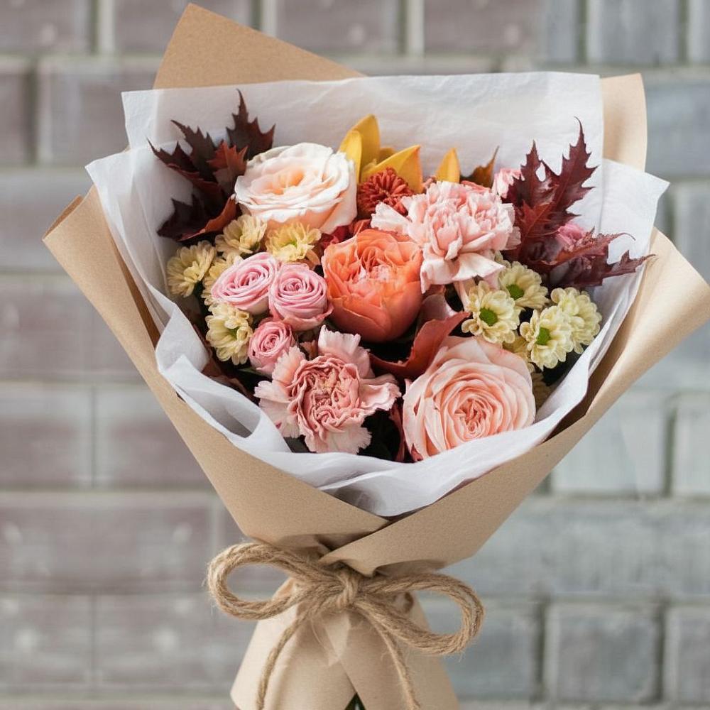 Букет цветов из: Гвоздики, Хризантемы и Розы в Горный Щит