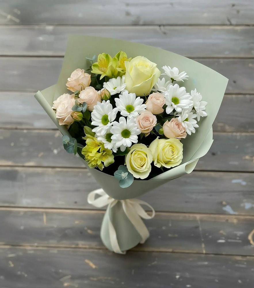 Букет цветов из: Альстромерии, Розы и Хризантемы в Горный Щит