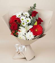 Букет цветов из:  Розы, Хризантемы, Герберы и Лилии в Горный Щит