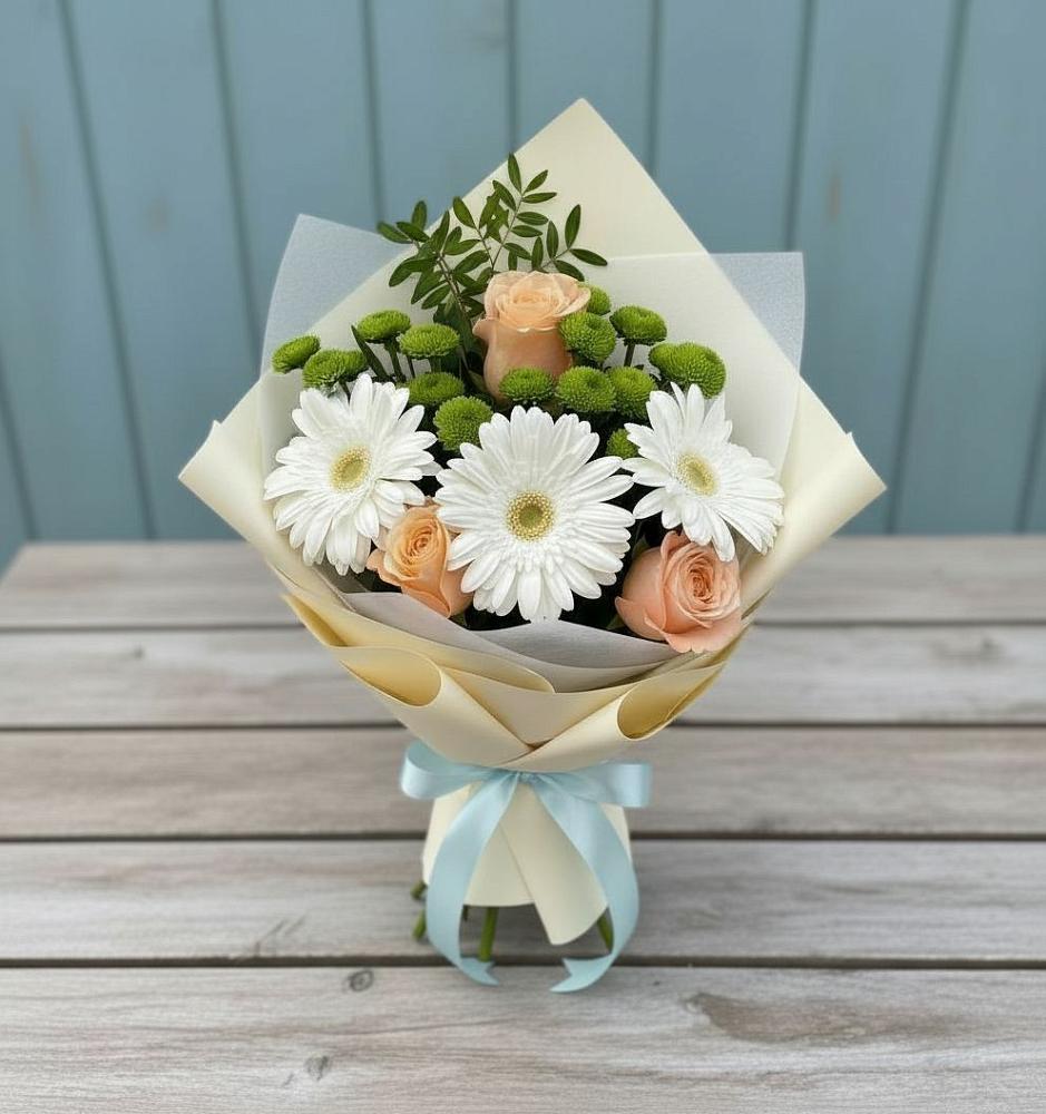 Букет цветов из: Герберы, Розы и Хризантемы в Горный Щит