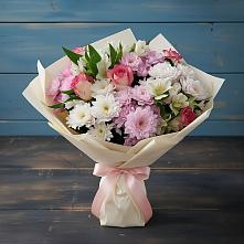 Букет цветов из:  Хризантемы, Альстромерии и Розы в Горный Щит