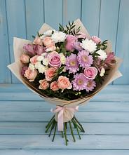 Букет цветов из:  Хризантемы, Розы и Альстромерии в Горный Щит